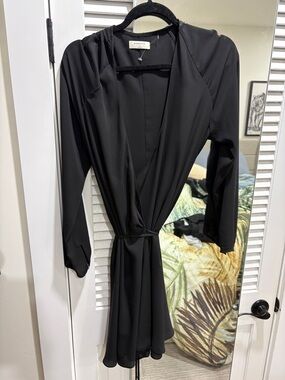 Babaton Black Long-Sleeve Wrap Dress